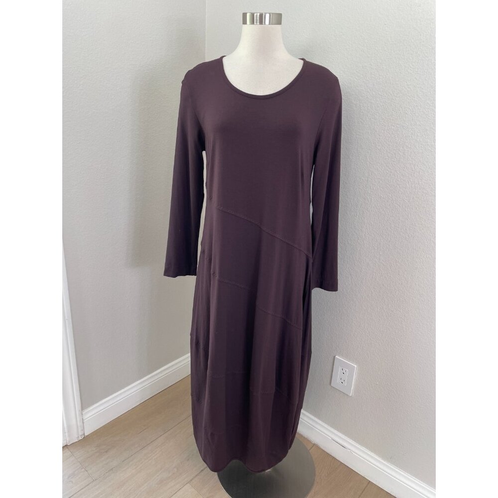 OSKA Dress Womens 3 Plum Long Sleeve‎ Jersey Maxi Shift Lagenlook Travel